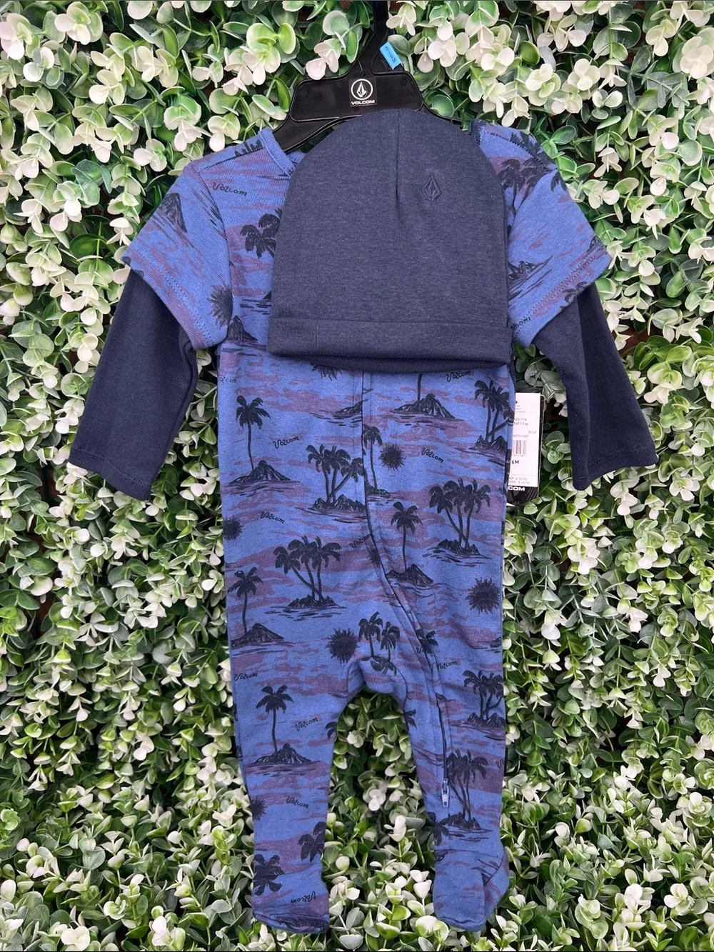 Volcom Baby Boy Palm Print Outfit with Matching Hat, 3/6M